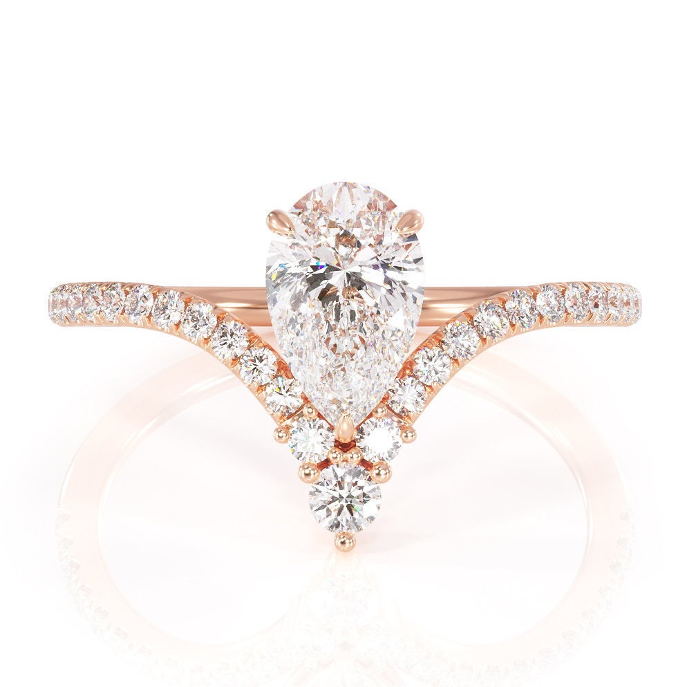 Chevron Engagement Ring Pear Shaped Engagement Ring Etsy