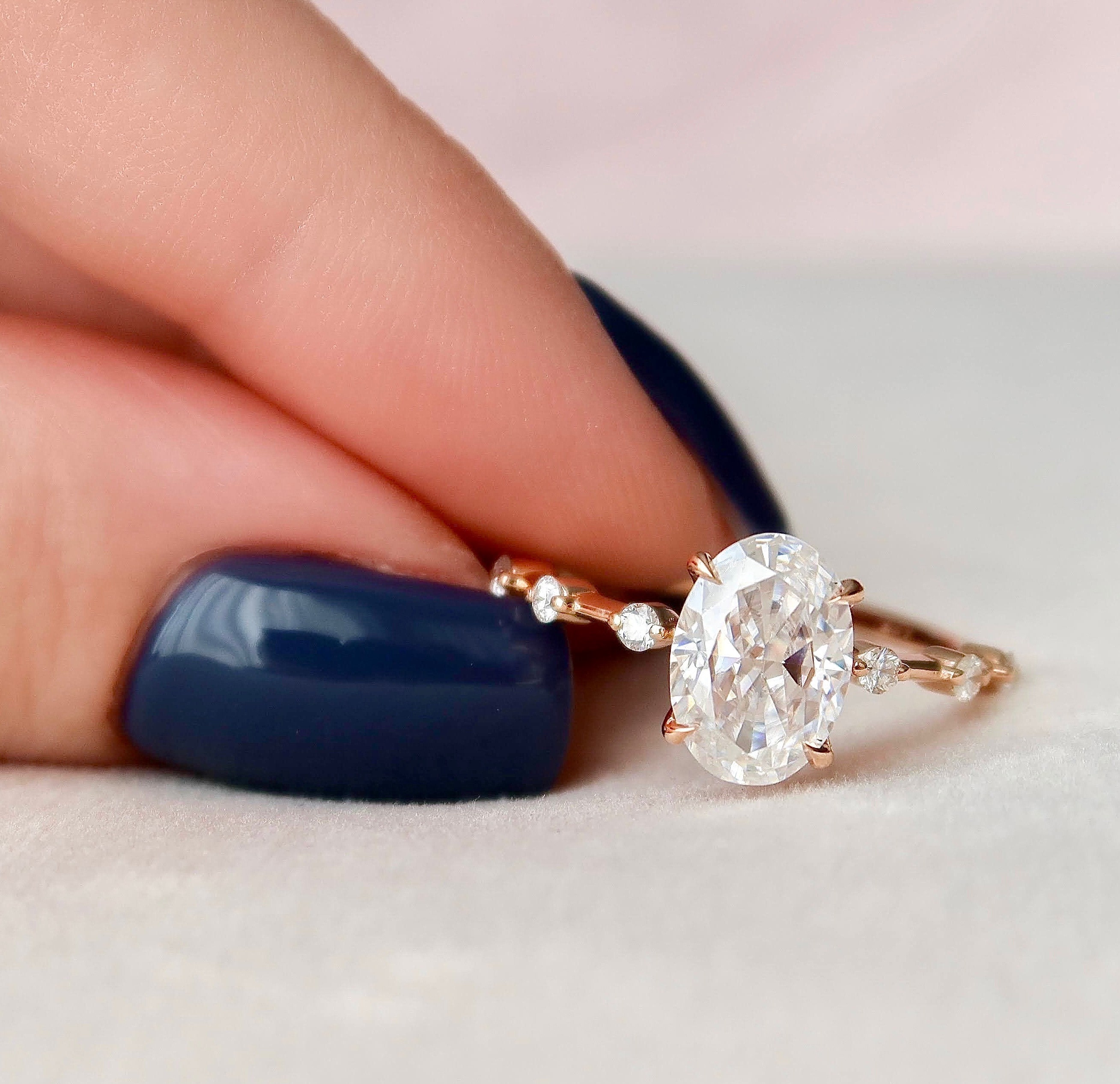 Oval Engagement Ring Dainty Moissanite Engagement Ring Etsy
