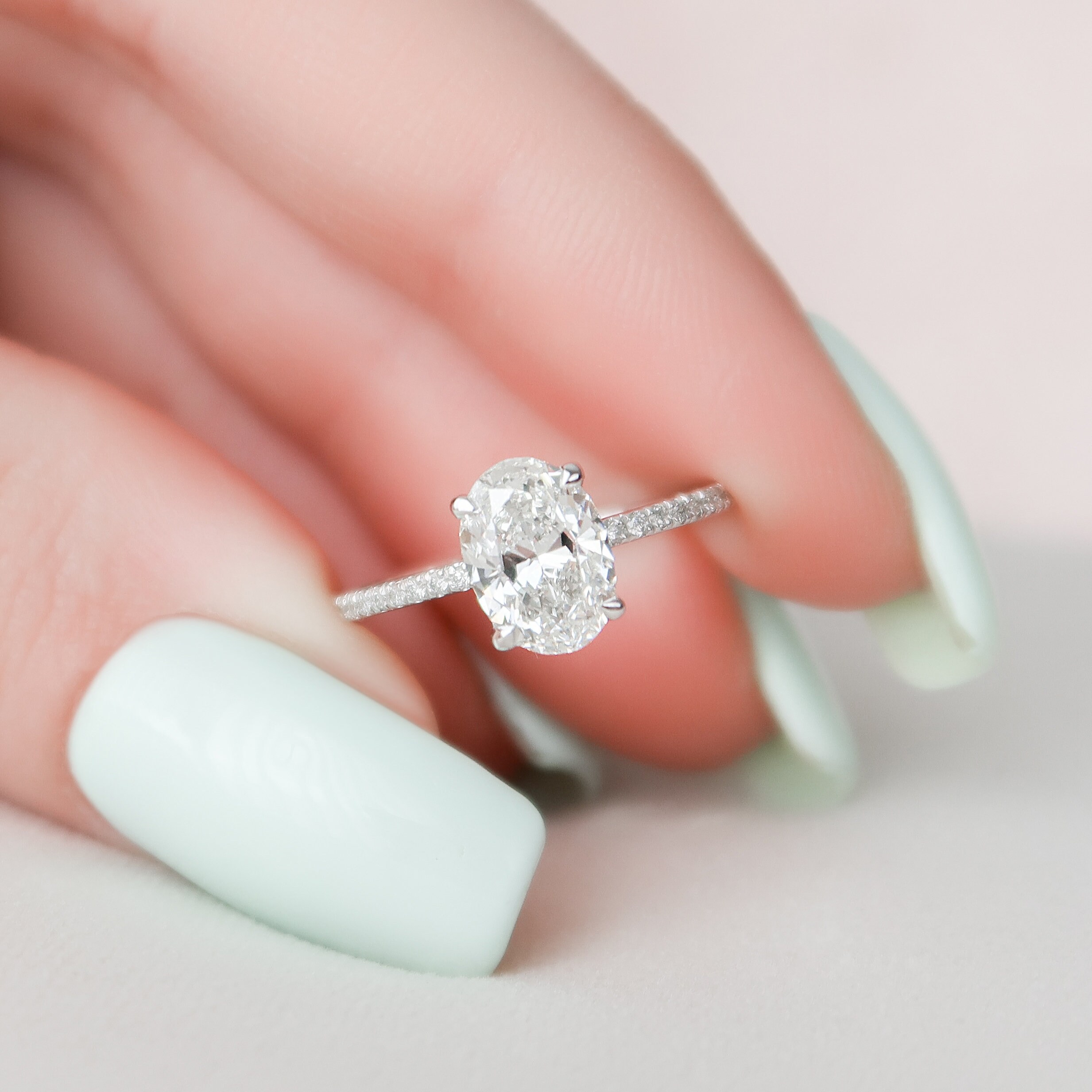 1.3 CT Oval Engagement Ring Dainty Lab Diamond Engagement Etsy