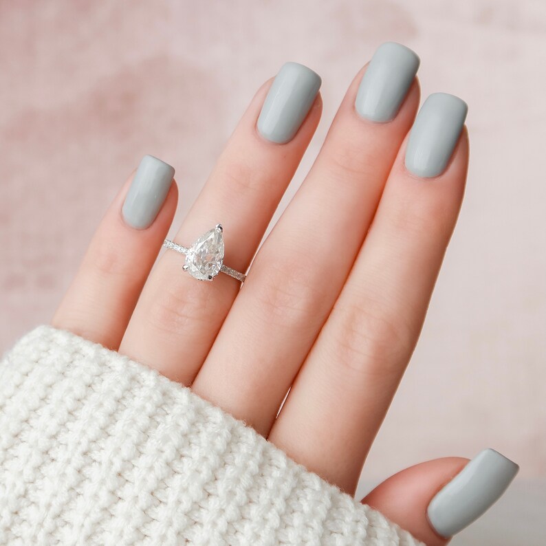 2 CT Pear Shaped Engagement Ring Hidden Halo Moissanite Etsy