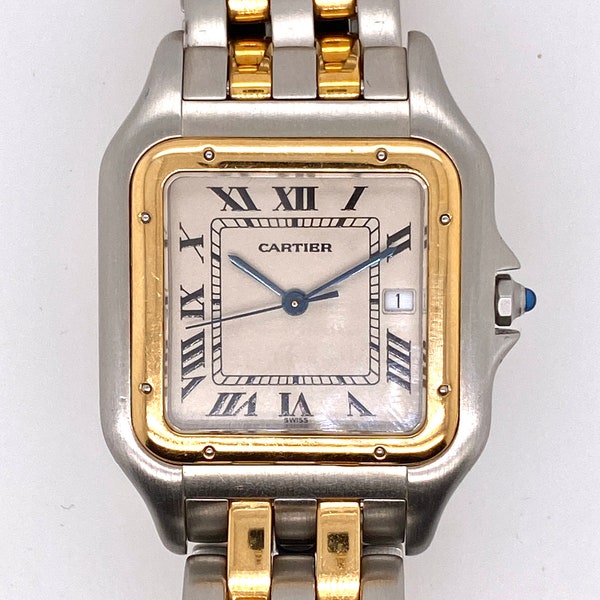 Authentic Cartier Panthere Quartz 29mm Jumbo Two Tone 18K Yellow Gold Stainless Steel Watch