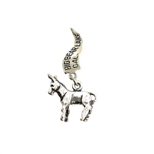 Vintage Big Bear Lake Donkey Silver Pendant / 925 Sterling Sterling / 16.6mm Charm / Big Bear Lake, CA / Mule