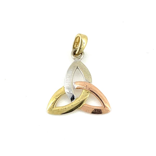 14K Gold Triquetra Pendant / Tri-Tone Gold / Celtic Trinity Knot / Irish Jewelry / Yellow Rose White Gold