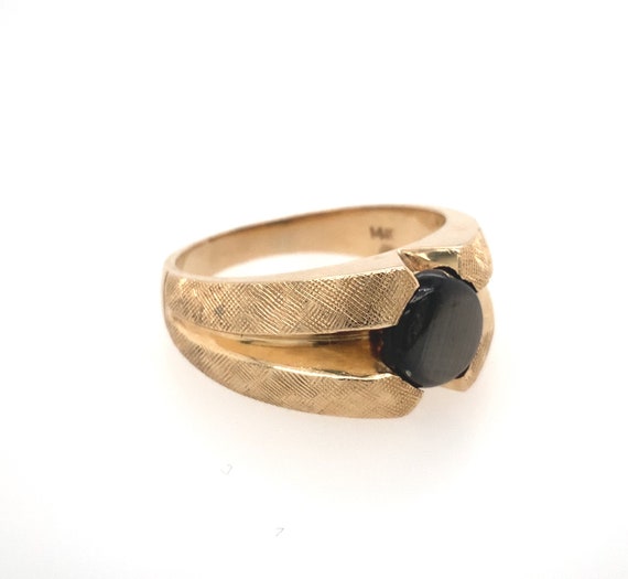 Vintage Men’s Black Star Sapphire Gold Ring / Sol… - image 2