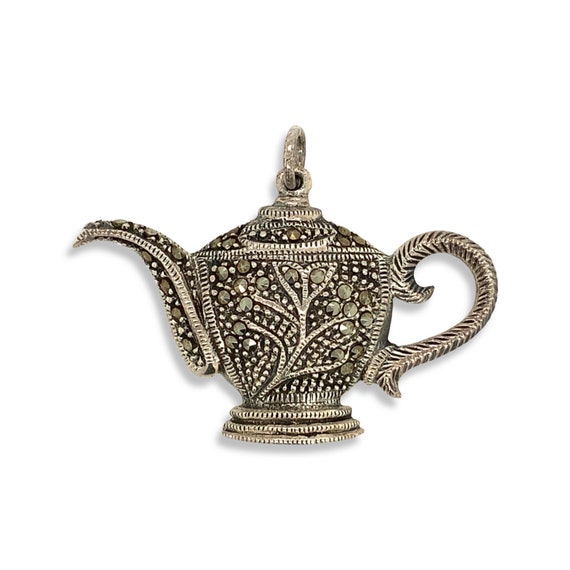 Vintage Marcasite Stone Silver Teapot / Solid Ste… - image 1