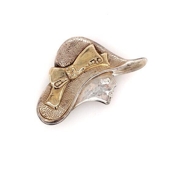 Silver & Gold Sun Hat Girl Brooch / Solid Sterlin… - image 2