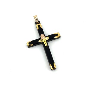 Black Hills Gold Cross Pendant / 10K Tri-Tone Gold / Yellow, Rose, Green Gold / Jesus Christ Cross / Religious Jewelry