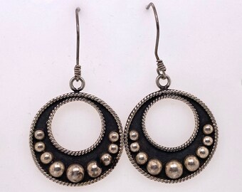 Vintage Round Sterling Silver Dangle Earrings