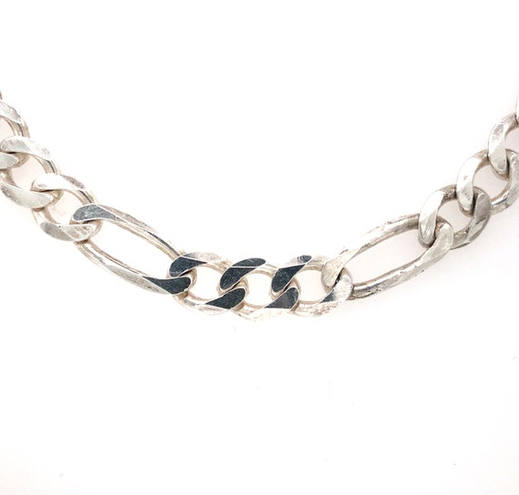 Long Vintage Silver Figaro Chain / Solid Sterling… - image 2