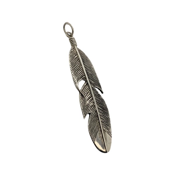 Pendentif plume argent long / Sterling massif 925 / Pendentif plume