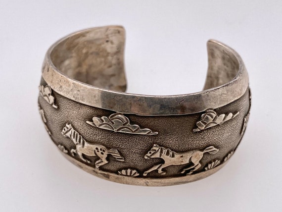 Vintage Horse Sterling Silver Cuff Bracelet