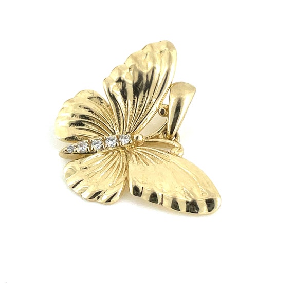 14K Gold & Diamond Butterfly Pendant / Genuine Ye… - image 2
