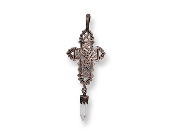 Vintage Silver Cross Pendant Quartz Dangle Charm / Solid Sterling 925 /  Antiochian Christian Cross / Religious Pendant