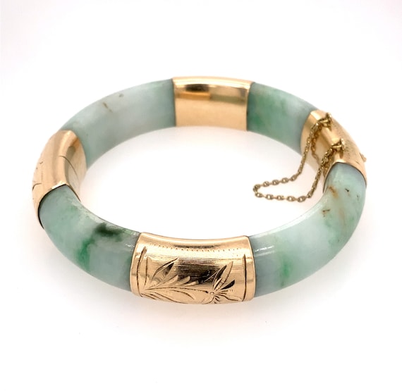 Golden Leaves and Jade Art Nouveau Bracelet – Gem Set Love