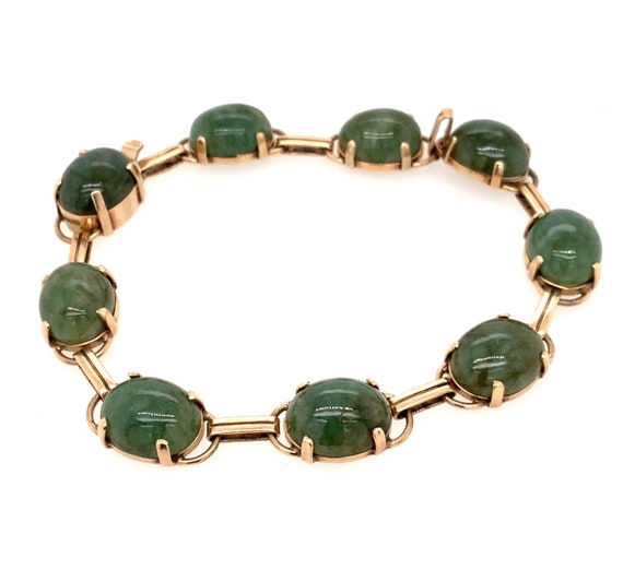 Vintage Gold & Jade Bracelet / Solid 10k Yellow G… - image 2