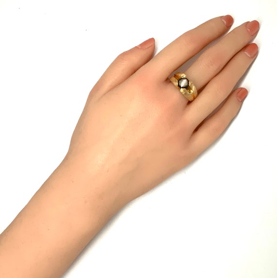 Vintage Men’s Black Star Sapphire Gold Ring / Sol… - image 8