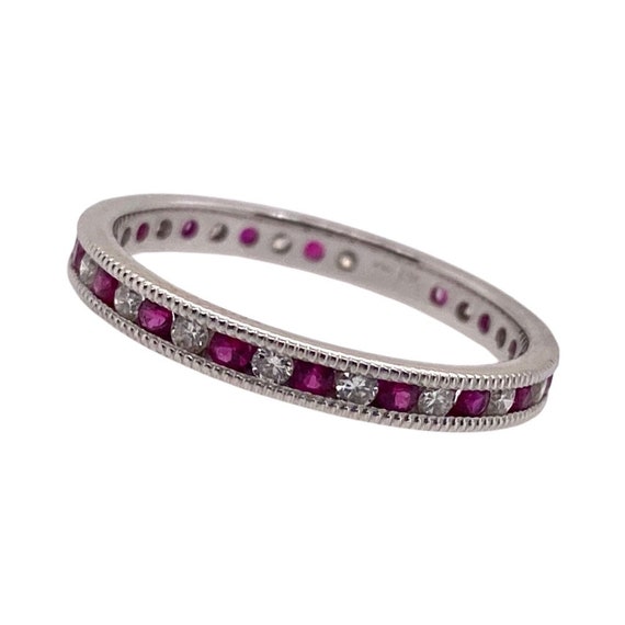 Vintage Ruby & Diamond Eternity Gold Ring / Solid… - image 3