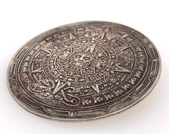 Vintage Taxco Aztec Calendar Sterling Silver Large Brooch / Pin / Pendant