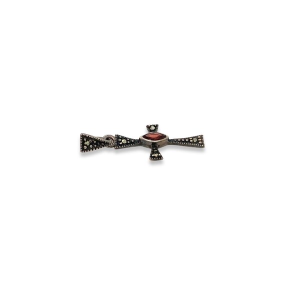 Vintage Garnet Silver Cross Pendant / Solid Sterl… - image 5