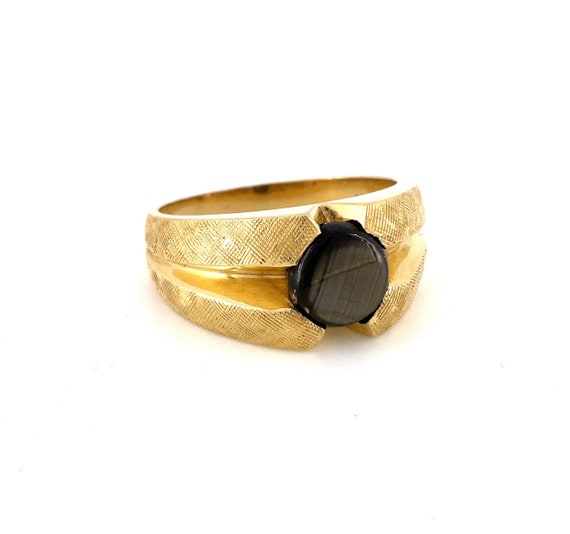 Vintage Men’s Black Star Sapphire Gold Ring / Sol… - image 1