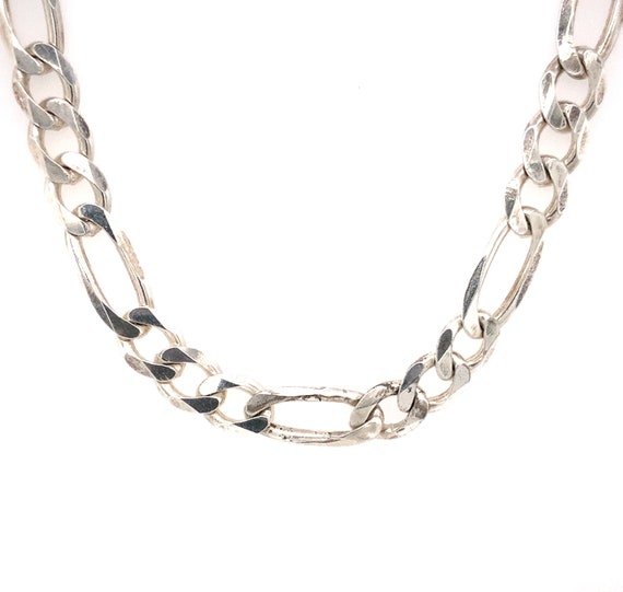 Long Vintage Silver Figaro Chain / Solid Sterling… - image 4