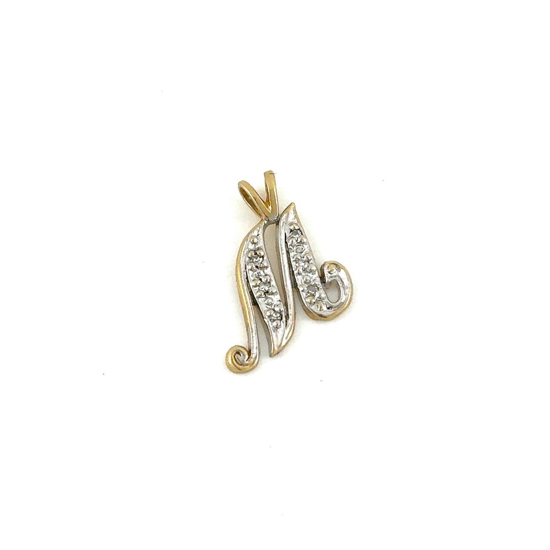 Vintage 14K Gold Diamond Cursive M Pendant / Initials Jewlery / Genuine ...