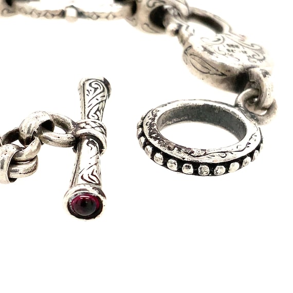 Vintage Silver Link & Garnet Bracelet / Solid Ste… - image 7