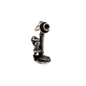 Vintage Silver Rotary Telephone Charm / Solid Sterling 925 / VTG Candlestick Telephone Pendant / Antique Silver Telephone