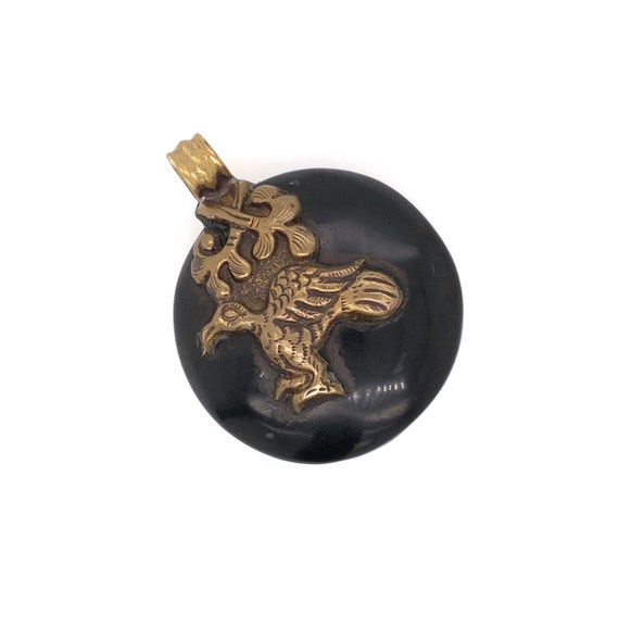 Vintage Zodiac Pendant / Brass and Black Stone / … - image 2