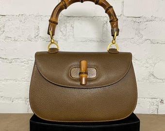Gucci 1947 Bamboo Top Handle Bag & Turn-Lock Closure, Brown Leather, Pre-Owned