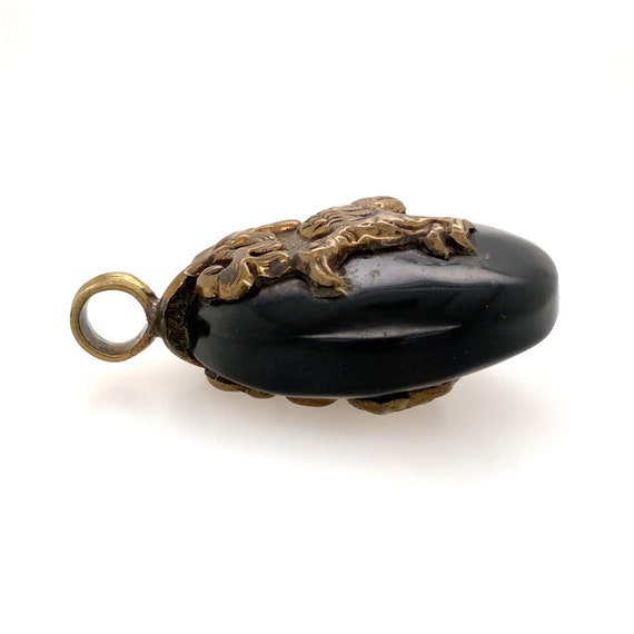 Vintage Zodiac Pendant / Brass and Black Stone / … - image 9