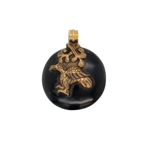 Vintage Zodiac Pendant / Brass and Black Stone / … - image 5