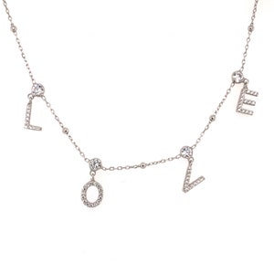 New “LOVE” CZ Silver Letters & Chain Necklace / Solid Sterling 925 / Love Necklace / Silver Link and Bead Chain / 17.75’’ Long
