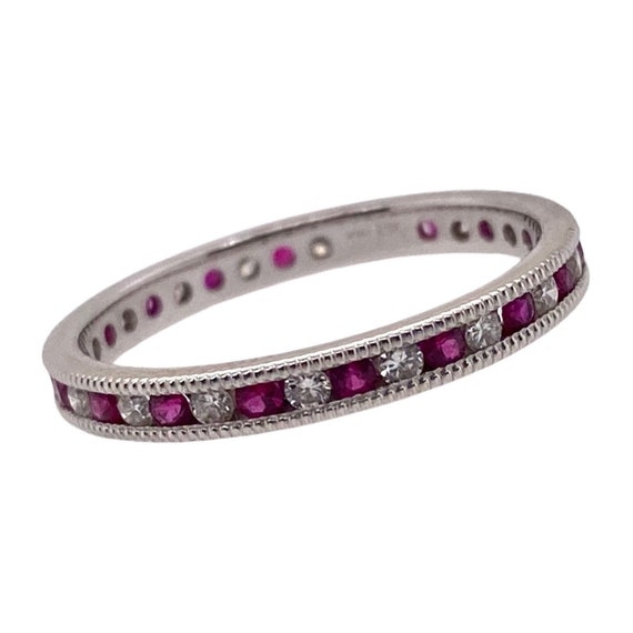 Vintage Ruby & Diamond Eternity Gold Ring / Solid… - image 5