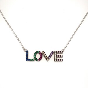 NOUVEAU Collier Love CZ / Solid Sterling 925 Silver / Bold Letter « Love » Pendentif / Collier réglable / 18&#39;&#39; Long