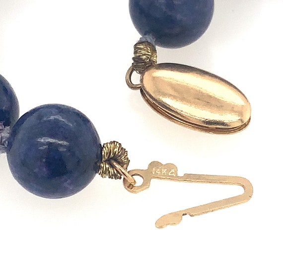 Lapis Stone & Gold Bead Necklace / Solid 14K Yell… - image 6
