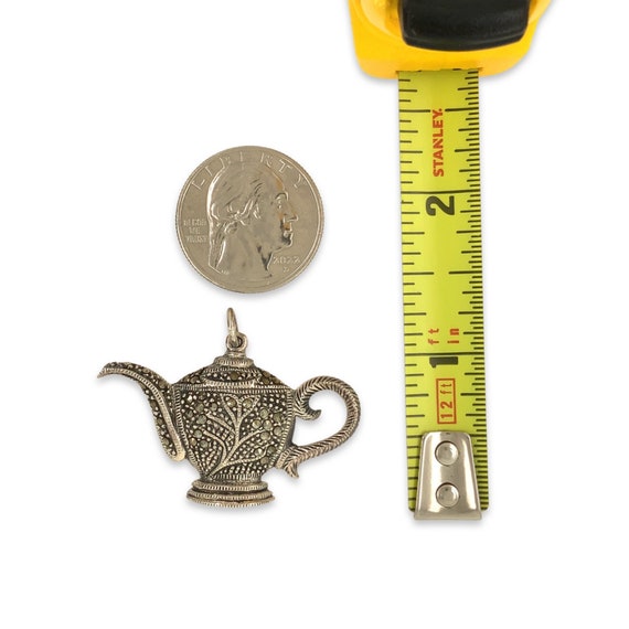 Vintage Marcasite Stone Silver Teapot / Solid Ste… - image 3