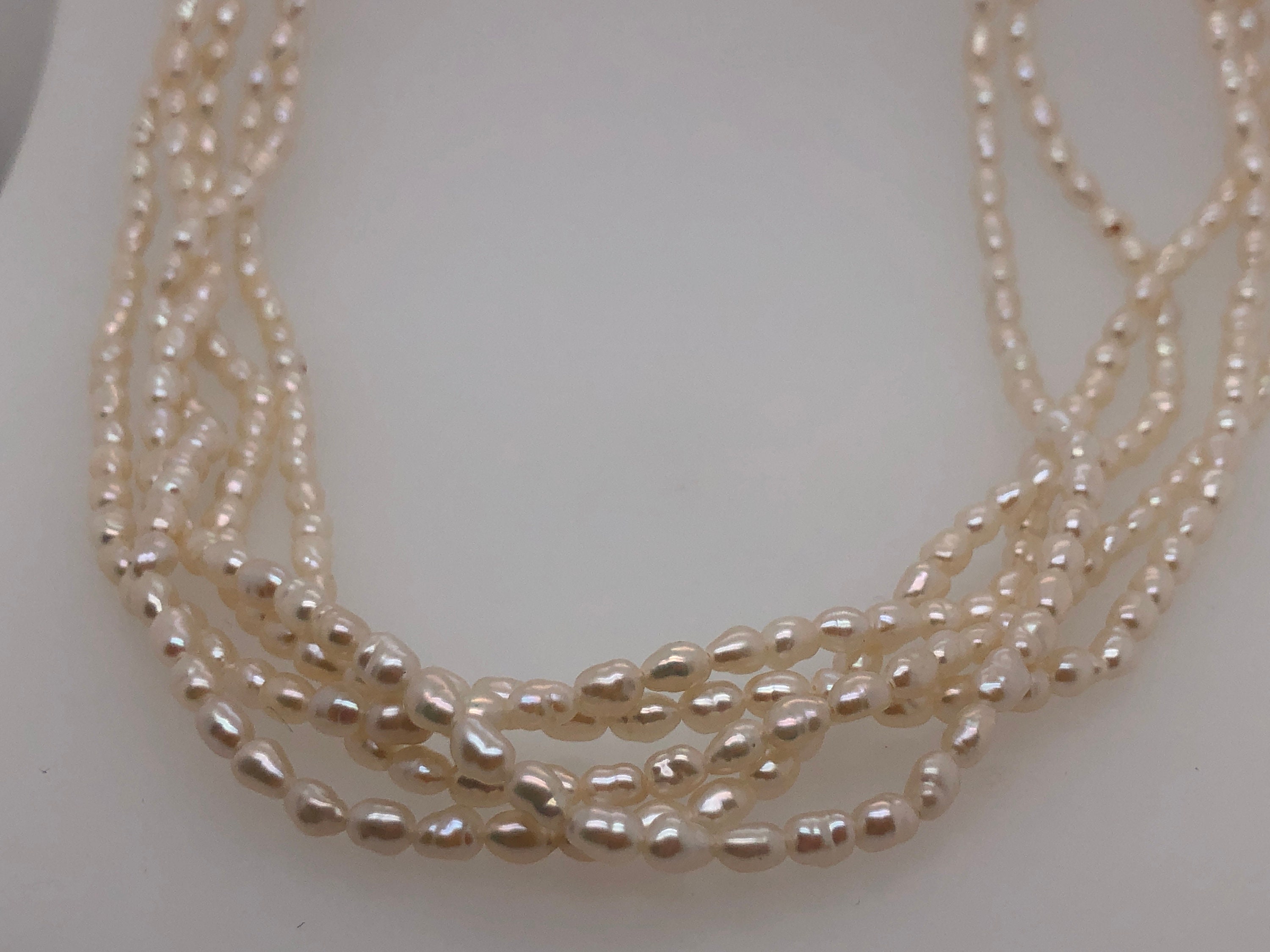 Vintage 5 Strand 3mm Pearl Choker Necklace