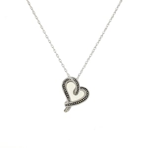 Silver Heart Pendant On Thin Rope Chain / Sterling Silver 925 / 18.5” / Intricate Design / Love & Friendship