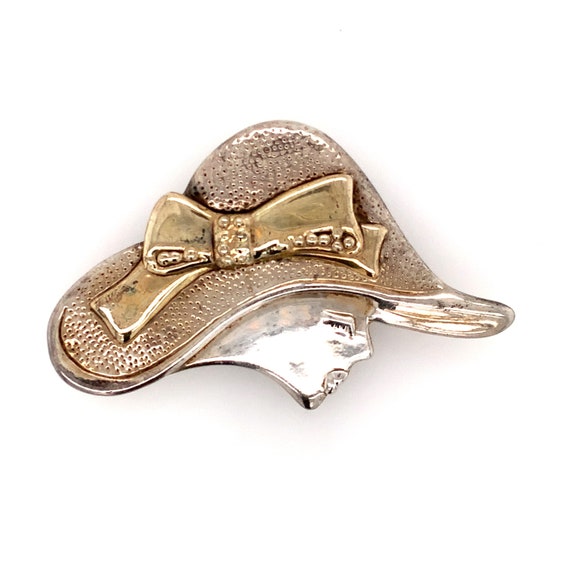 Silver & Gold Sun Hat Girl Brooch / Solid Sterlin… - image 1