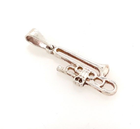 Vintage Silver Trumpet Charm Pendant / Mexican Si… - image 1