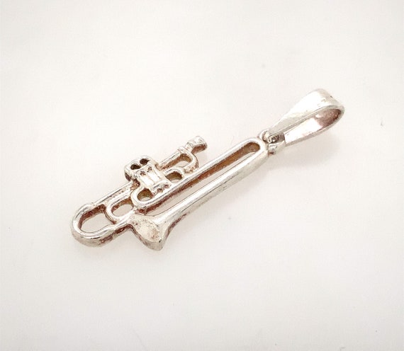 Vintage Silver Trumpet Charm Pendant / Mexican Si… - image 2