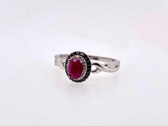 Oval Pink Stone Diamond Black Stone Sterling Silve