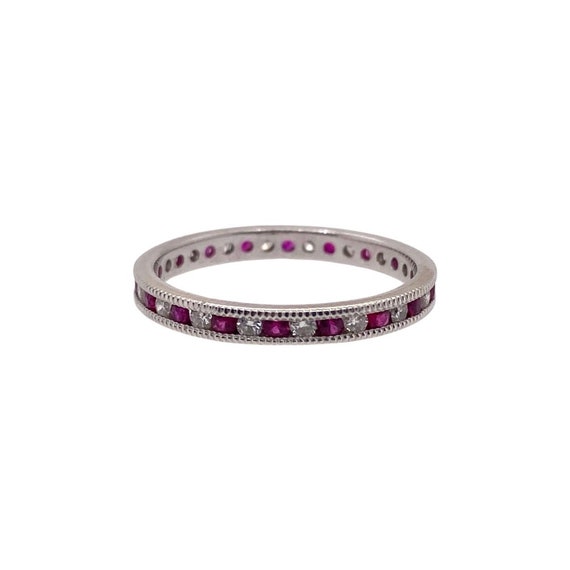 Vintage Ruby & Diamond Eternity Gold Ring / Solid… - image 4