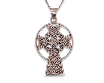 Vintage Celtic Knot Cross Silver Pendant Necklace / Solid Sterling 925 / VTG Knot Silver Pendant / Scottish / Ireland / Religious / Catholic