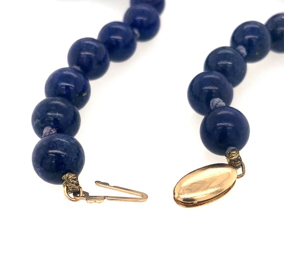 Lapis Stone & Gold Bead Necklace / Solid 14K Yell… - image 5