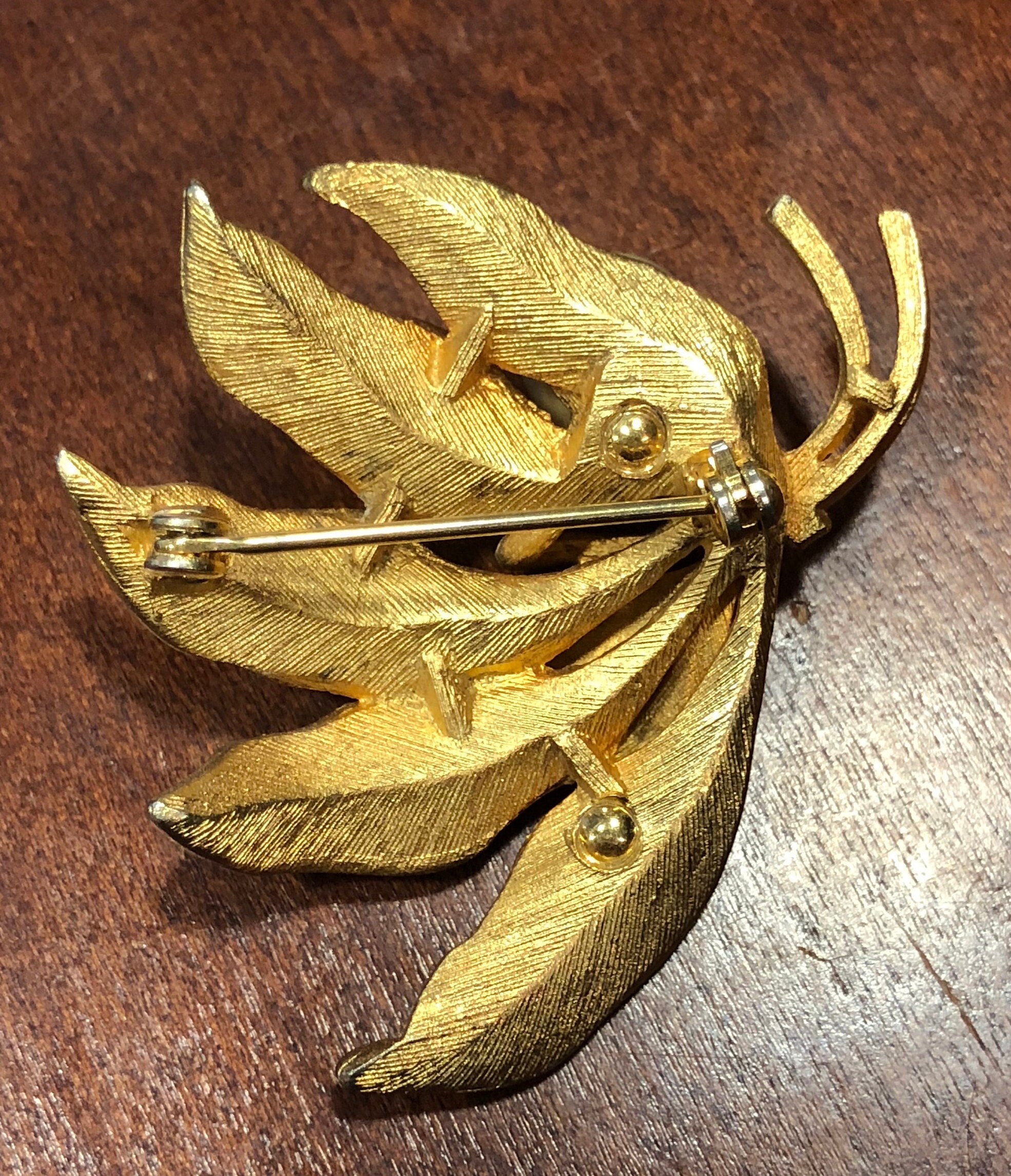 Vintage Costume Pearl Leaves Brooch Etsy