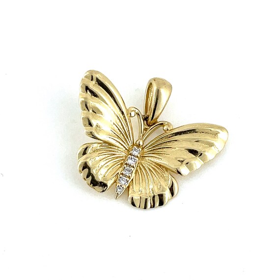 14K Gold & Diamond Butterfly Pendant / Genuine Ye… - image 1