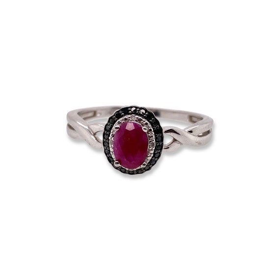 Oval Pink Stone Diamond Black Stone Sterling Silv… - image 1