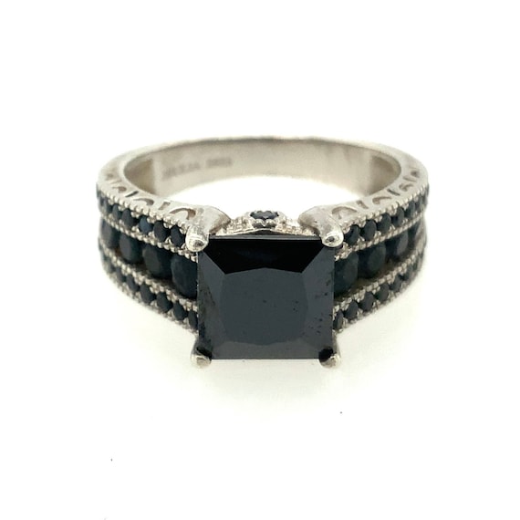 Silver Black Stone Jeulia Engagement Ring 925 Sterling Silver